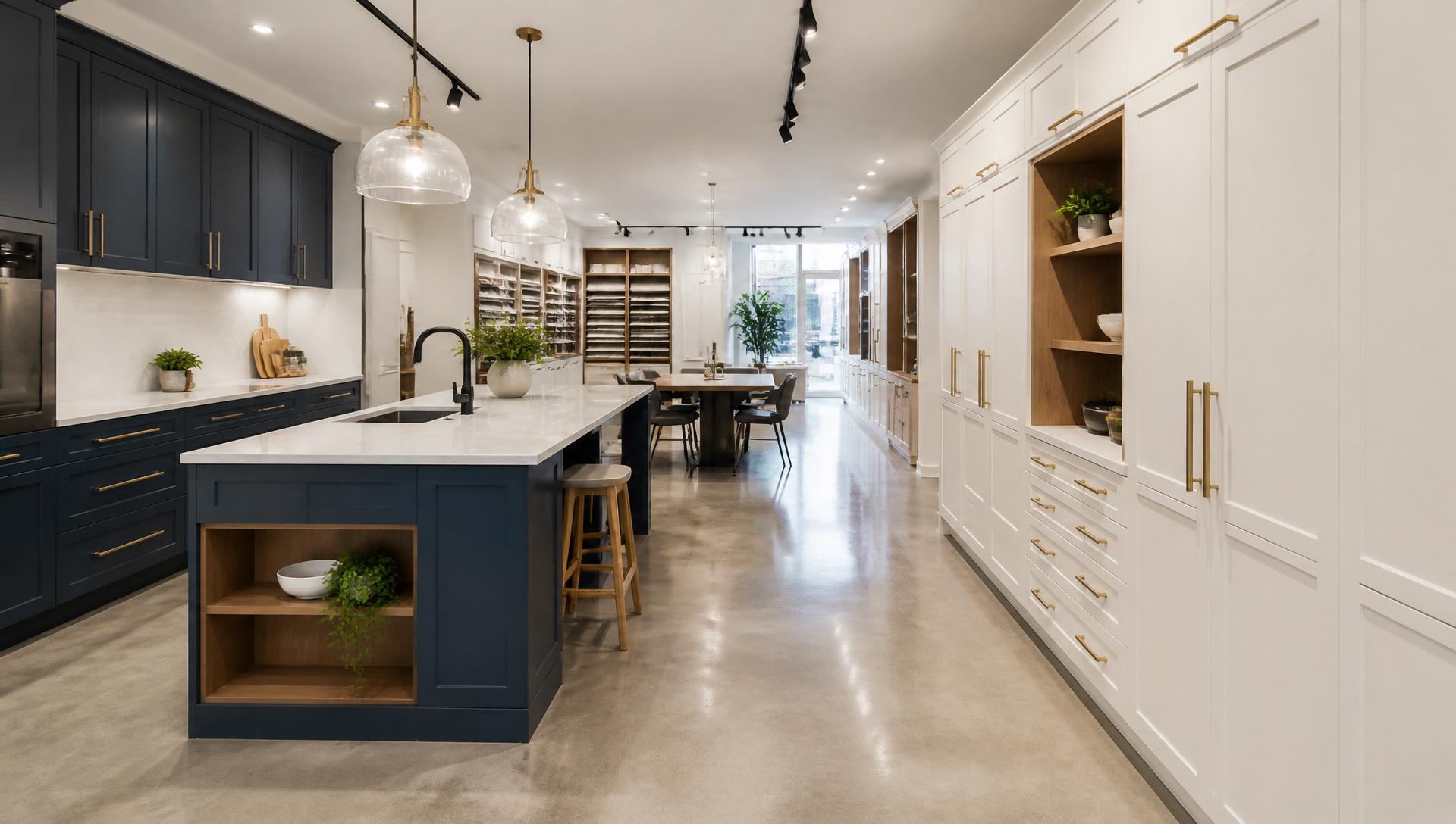 Mr Shelf showroom featuring modern kitchens and storage cabinetry